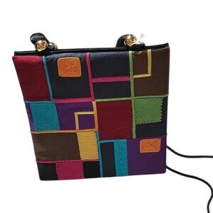 Vintage Color Block Top Handle Purse Geometric Patchwork Retro Handbag
